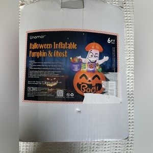 6FT Halloween Inflatable Pumpkin Ghost with Candy Bags LED Lights Outdoor Indoor